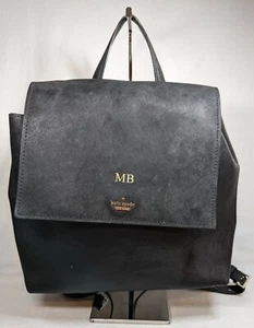 KATE SPADE NEW YORK Black Backpack Monogrammed MB Leather Large Good! - Picture 1 of 12