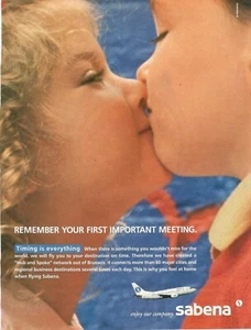 Sabena Airlines Belgium Advertisement 1 Page 1998 Kiss Between Children - Picture 1 of 1