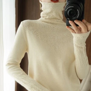 Woman Faux Cashmere Knitted Sweater Slim Knitwear Turtleneck Jumper Pullover Top - Picture 1 of 28