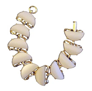 Vintage 1960s MCM Off White Half Moons Thermoset Bracelet Gold Metal VFG - Picture 1 of 8