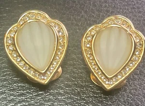 Pendientes de clip vintage Christian Dior tono dorado cabujones de vidrio esmerilado - Imagen 1 de 11