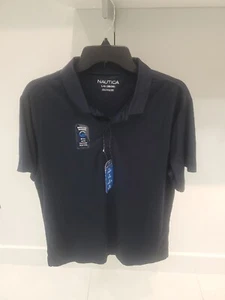 NWT Nautica School Uniform Performance Stretch navy Polo Shirt, Size L (14/16) - Picture 1 of 2