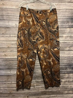 Pantalón Susan Graver Mujer Marrón Cachemira Algodón Elastizado Tribal BoHo Mediano 31x23 Foto 1 de 4