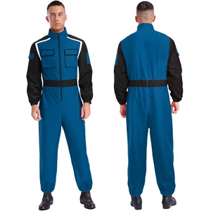 Mens Race Car Driver Contrast Color Front Zipper Long Sleeve Jumpsuit Costume - Picture 1 of 69