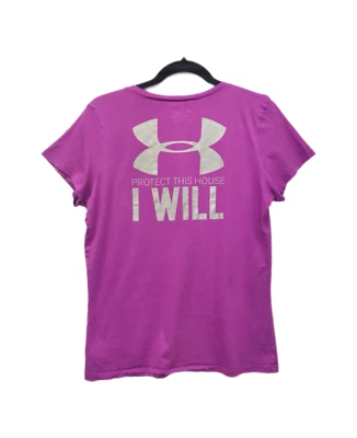 Under Armour Heatgear V 领 Protect This House I Will 女式 T 恤紫色 L — 第 1/4 张图片