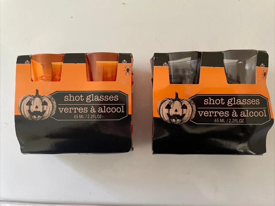 NUEVO Halloween ESQUELETO VASOS DE MANO PAQUETE DE 4 piezas tazas de acrílico 2,2 oz transparente NEGRO Foto 1 de 1