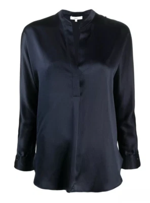Blusa Vince 100 % seda satinado banda-cuello talla S azul costero NUEVA SIN ETIQUETAS, PRECIO DE VENTA SUGERIDO POR EL FABRICANTE 320 USD Foto 1 de 4