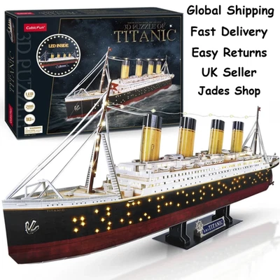 Cubic Fun Titanic 3D Puzzle with Lights 266 Pcs Historical Puzzles LED Lights up - Image 1 of 4