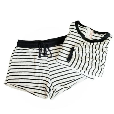 FREE PEOPLE движение в полоску вязаный лаунж пижама шорты верхний комплект слоновой кости черный S новый - Изображение 1 из 4