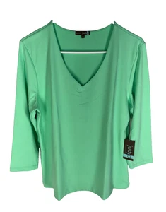 Judy P Karen Relaxed Fit XL V-Ausschnitt 3/4 Ärmel grün hergestellt in den USA Mikrofaser NEU Neu mit Etikett - Bild 1 von 7