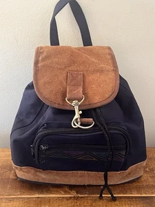 Vintage Y2K 90s Mini Backpack Suede Aztec Navy Pull String Flap - Bild 1 von 12