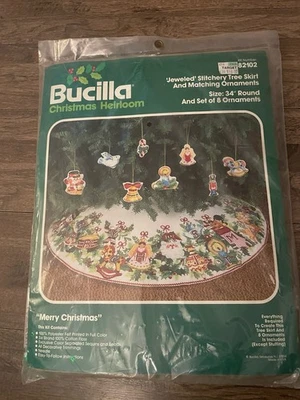 Bucilla MERRY CHRISTMAS Jeweled Felt Tree Skirt Kit with 8 Ornaments Kit 82102 - Image 1 of 4