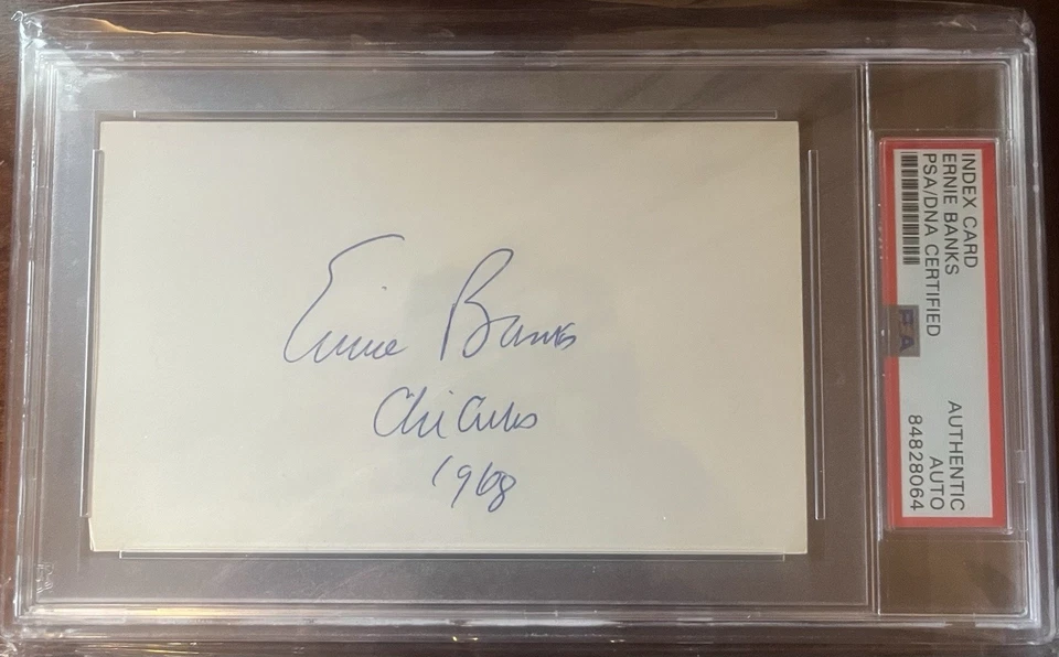 Ernie Banks Signed 3x5 Index Card PSA Slabbed Chicago Cubs Baseball HOF Vintage - Image 1 of 1