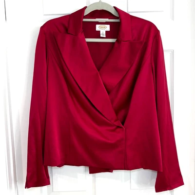 Talbots Pure Silk Wrap Red Blouse Women 16 Petite Formal Office Holiday Preppy - Image 1 of 4