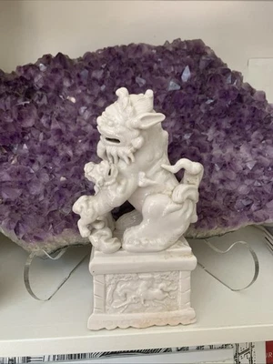 Antique Chinese Porcelain Blanc De Chine Foo Dog With 2 Pups Rare, Guardian Lion - Image 1 of 4