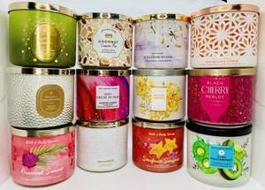 (12) EMPTY LOT Bath & Body Works 3-Wick Candle Jars & Lids (Unclean) Tiana/Fruit - Picture 1 of 3