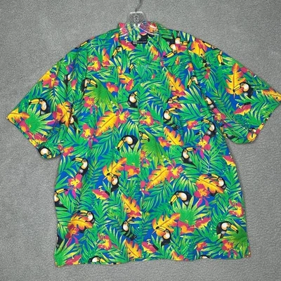 Blue Generation Camp Shirt Mens Size XL Tucan Button Front Tropical Hawaiian - Image 1 of 4