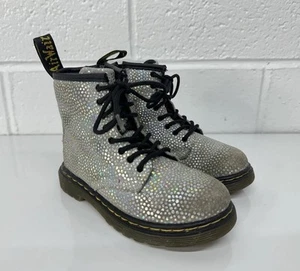 Dr Martens 1460 T Size 10 Metallic Suede Ankle Boots Silver Glitter Sparkle - Picture 1 of 6