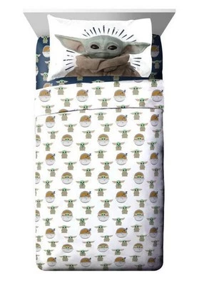 Star Wars Baby Yoda Powerful Child 3-Piece Kids Twin Sheet Set - White, New - Image 1 of 4