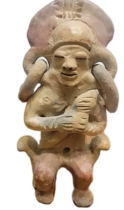 Mexican Folk Statue Mayan Pottery Terracotta Aztec Seated Man Sculpture - Picture 1 of 8