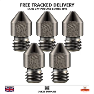 5pcs 0.4mm Hardened Steel 3D Printer Nozzle MK8 CR-10 Ender 3 Anet A8 m6 - Picture 1 of 15