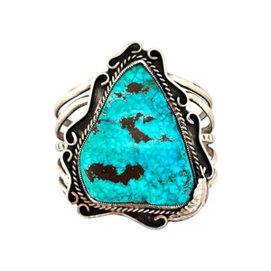 Pulsera Vintage, Años 90, Azul Turquesa Nevada, Navajo, 7 1/2" - Imagen 1 de 4