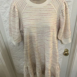SOMETHING NAVY River M Mini Dress Peplum Tweed Cream Multi Colors With Pockets - Picture 1 of 15