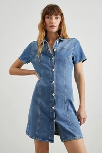 Mini abito donna Rails in denim con bottoni davanti manica corta taglia large - Foto 1 di 13