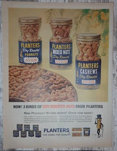 1963 Planters Vintage Print Ad Mixed Nuts Cashews Mr. Peanut Snacks Jar Roasted - Picture 1 of 1