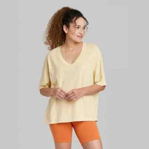Wild Fable Women's Short Sleeve Relaxed Fit V-Neck T-Shirt Yellow Size XL - Picture 1 of 7