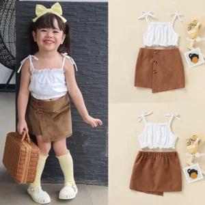 2PCS Toddler Baby Girls Outfit Halter Tops+ Skirt Dress Kids Summer Clothes Set - Picture 1 of 10