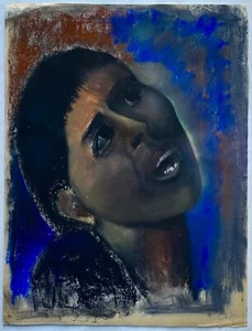 1959 Mid Century 50er Expressionismus Öl Pastell Portrait Gemälde Mystery Künstler - Bild 1 von 15