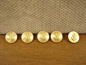 SET OF 5 Metal Navy Anchor Buttons: Gold Color, Appx Size 15/16" 613 - Picture 1 of 5