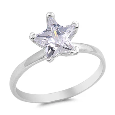White CZ Star Solitaire Fashion Ring New .925 Sterling Silver Band Sizes 4-11 Foto 1 de 4