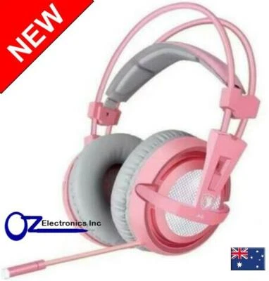 Sades A6 7.1ch Virtual Surround Gaming Headset LED USB PC PS4 PS5 Switch Pink - Image 1 of 4