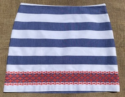 Vineyard Vines Straight Skirt Blue and White Stripes Red Embroidered Hem~10 - Image 1 of 4