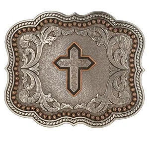 Nocona Western Mens Buckle Scalloped Copper Cross Silver 37911 - Picture 1 of 1