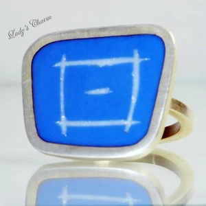 Quercus Silver Modern Resin Designer Handmade Blue Silver Ring Size 8 - Picture 1 of 5