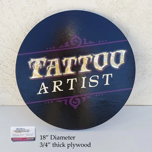 Letrero dorado pintado a mano de artista del tatuaje 18" diámetro - Imagen 1 de 6