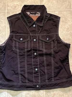 Outback Trading Co Mujer’s M Sweet Jeans Chaleco Marrón Oscuro Forrado Occidental Acolchado Foto 1 de 4