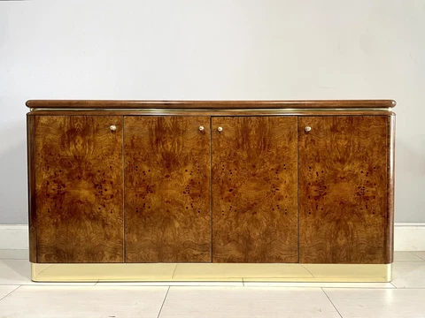 Milo Baughman Style Burl Wood and Brass Sideboard Credenza by Lane, 1970s Cover