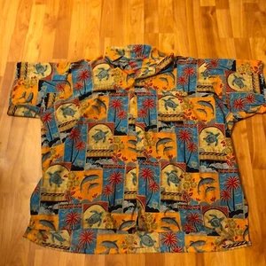 Rima Hawaiian Size 2XL Short Sleeve Turtles Dolphins Lightweight Mens Shirt - Picture 1 of 5