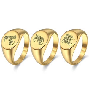 Stylish Pattern Font Initial Letter Stamp Rings for Women Men Signet Band 6-10 - Picture 1 of 9