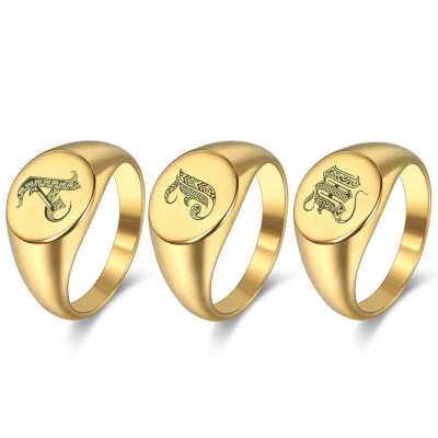 Elegante patrón fuente inicial letras sellos anillos para mujeres hombres banda de sello 6-10 Foto 1 de 4
