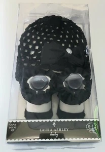Baby Cap & Sock Set Gift Box Crocheted Black White Laura Ashley Sz 0-12 mos NEW - Picture 1 of 12