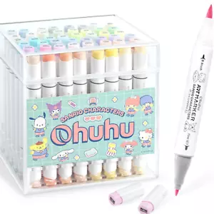 Sanrio Ohuhu 48 Pastel Marker Set 2nd Edition brush fine type w/ Blender Pen - Picture 1 of 18