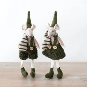 Paar Mäuse in grünem Kleid/Hose, Christbaumschmuck, Wollmäuse - Bild 1 von 2