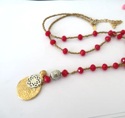 CHICOS RED BEAD NECKLACE 28-32" - Image 1 of 2