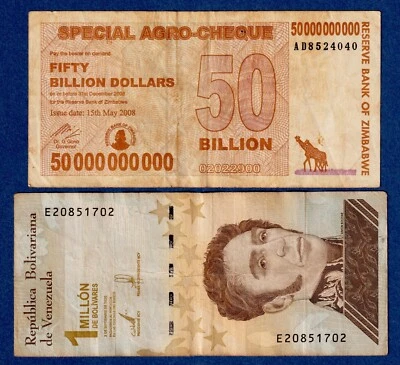 ZIM 50 BILLION $ (2008)  AGRO + VENEZUELA 1 MILLION (2020)  Circ./ FREE SHIPPING - Image 1 of 2