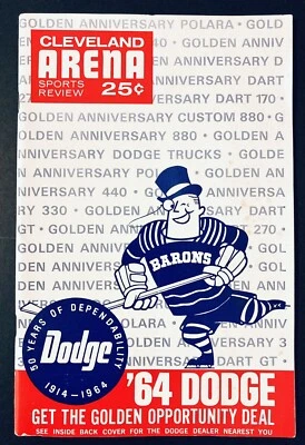 1964 Cleveland Arena Sports Review Booklet Cleveland Barons Hockey '64 Dodge - Image 1 of 4